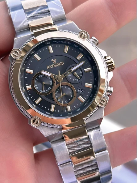 Raymond Nişan Ve Damatlara Özel Çelik Kordon 2 Yıl Garantili 5 Atm Erkek Kol Saati+Bileklik RMD.22 - Resim 4
