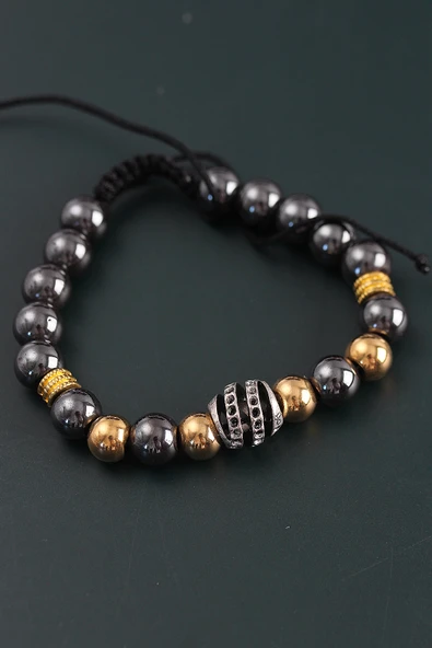 Doğal Taş Sarmal Model Gold Ve Füme Renk Asansörlü Erkek Bileklik - TJ-EB3756 - 2