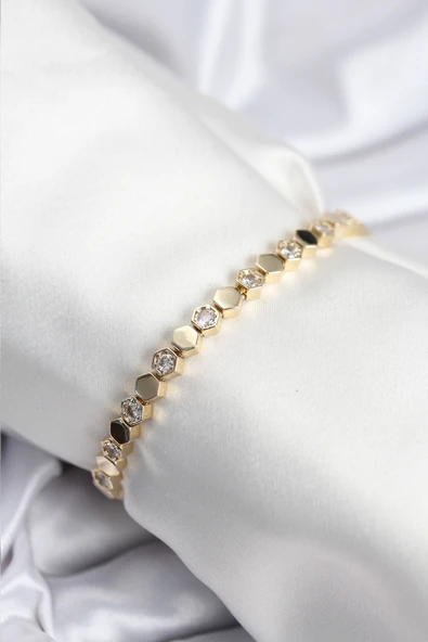 Pirinç VIP Seri Gold Renk Petek Model Kadın Bileklik - TJ-BB7925 ürün görseli