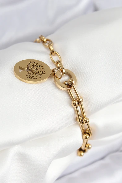 316L Çelik Tifany Ağaç Model Gold Renk Kadın Bileklik - TJ-BB7776 ürün görseli