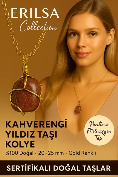 Sertifikalı Gold Renkli Doğal Kahverengi Yıldız Taşı Kolye – Parıltı ve Motivasyon Taşı ürün görseli
