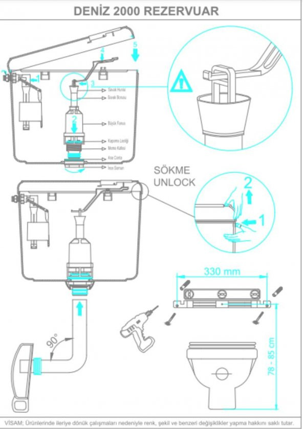 Visam Deniz 2000 Stoplu Spiral Dirsekli Klozet Üstü Rezervuar - 3