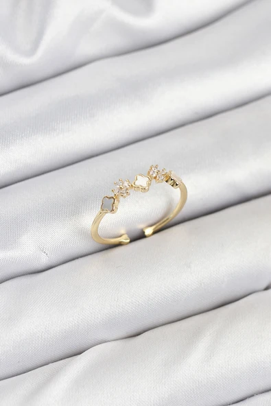 Pirinç Gold Renk Minimal Yonca Detaylı Kadın Yüzük - TJ-BYK3842 ürün görseli