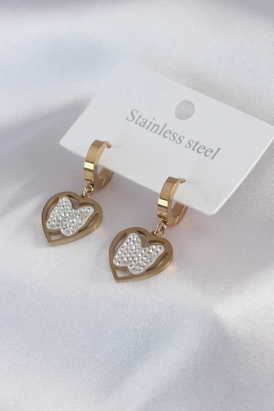 316L Çelik Gold Renk Kelebek Model Zirkon Taş Detay Kadın Küpe - TJ-BKP7482 ürün görseli