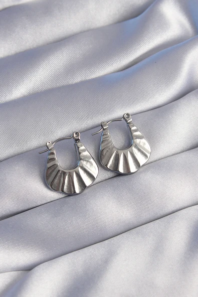 316L Çelik Gümüş Renk Kabartmalı Görünüm Küpe - TJ-BKP9046 ürün görseli