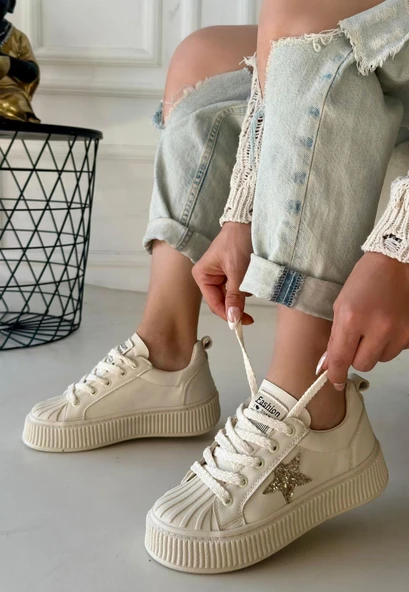 Piata Bej Cilt Bej Tabanlı Bağcıklı Spor Ayakkabı - 3