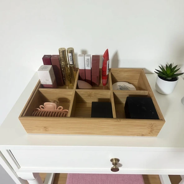 Bambu kozmetik makyaj düzenleme kutusu - çok amaçlı organizer düzenleyici - Resim 2