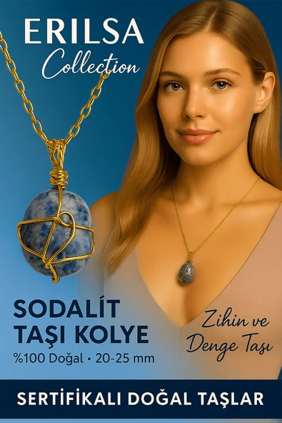 Sertifikalı Gold Renkli Doğal Sodalit Taşı Kolye – Zihin ve Denge Taşı ürün görseli