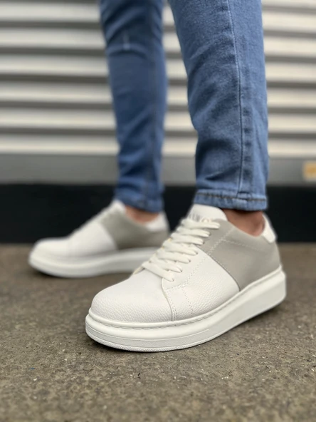 JY151 Boost Bağcıklı Cilt Süet Erkek Günlük Sneaker Ayakkabı CSBT - Beyaz/Gri - Resim 2