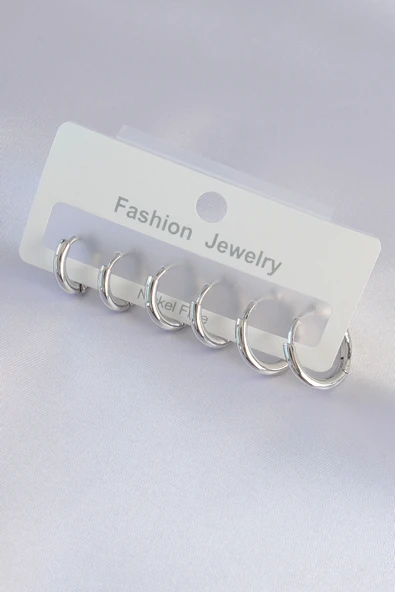 Pirinç Gümüş Renk Oval Küpe Seti - TJ-BKP9003 ürün görseli