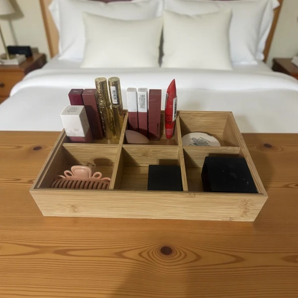 Bambu kozmetik makyaj düzenleme kutusu - çok amaçlı organizer düzenleyici ürün görseli 1