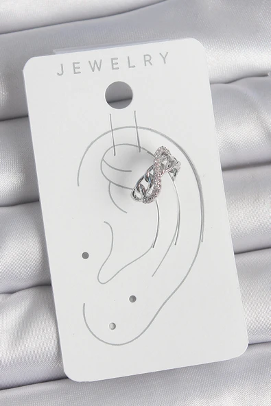 Pirinç Gümüş Renk Zirkon Taşlı Zincir Sonsuzluk Model Kadın Kıkırdak Küpe - TJ-BKP10553 - Resim 2