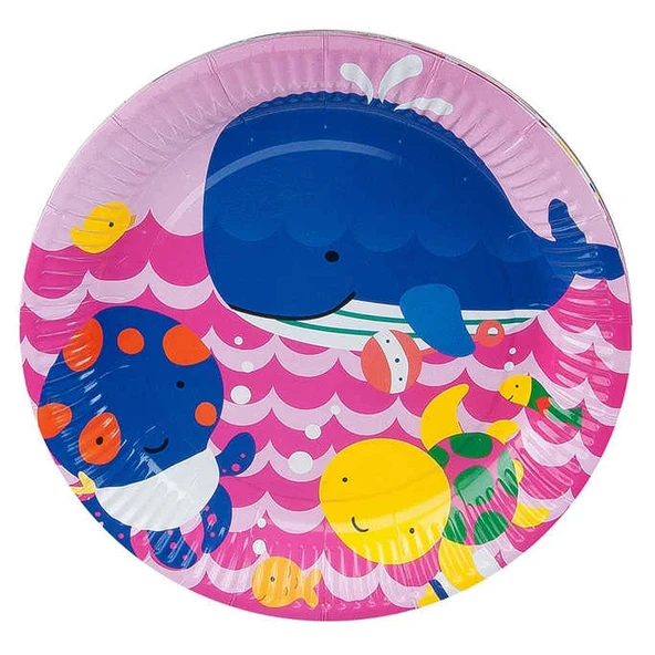 Neşeli Balıklar Pembe Karton Tabak 23cm - 1