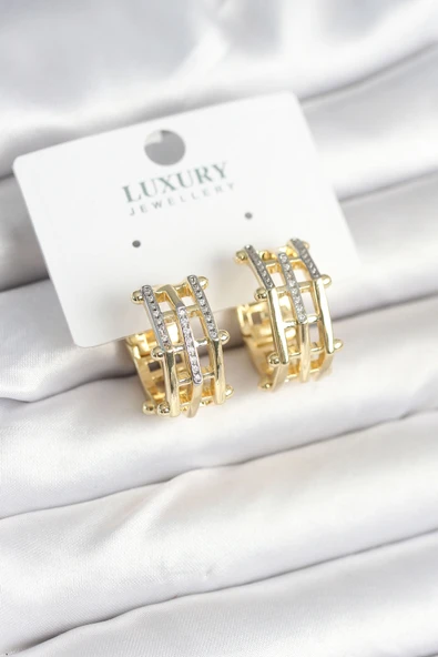 Pirinç Gold Renk Taşlı Halka Kadın Küpe - TJ-BKP11238 ürün görseli