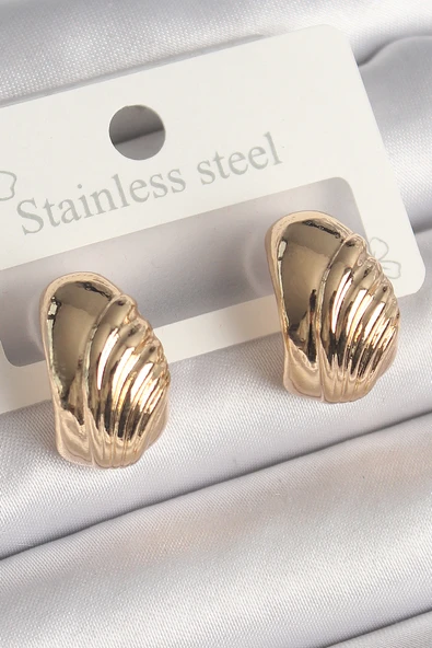 Pirinç Gold Renk İşleme Detaylı Yarım Halka Model Kadın Küpe - TJ-BKP10245 ürün görseli