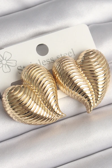 Pirinç Gold Renk İşlemeli Bomba Kalp Model Kadın Küpe - TJ-BKP10260 ürün görseli