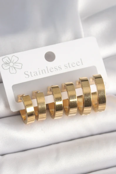 316L Çelik Gold Renk Halka Model Kadın Küpe Seti - TJ-BKP10393 ürün görseli