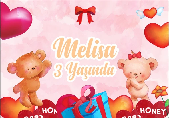 Kalpli Sevimli Ayıcıklar Temalı Doğum Günü Afişi - 35x50 Cm ürün görseli