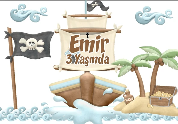 Korsan Temalı Doğum Günü Afişi - 35x50 Cm ürün görseli