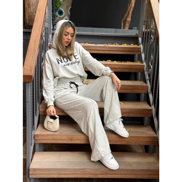 Lucky Life Kadın Uzun Kollu Nope Baskılı Beli Ribanalı Ikili Takım - 9