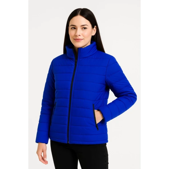 Lucky Life Bomber Mont Ceket – Su İtici Kumaş, Kapitone Astarlı, Fermuarlı, Kışlık - Saks Mavisi - 4