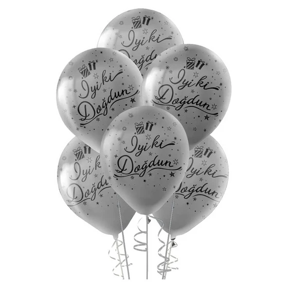 Siyah İyi Ki Doğdun Baskılı Metalik Gümüş Balon 12" - 2