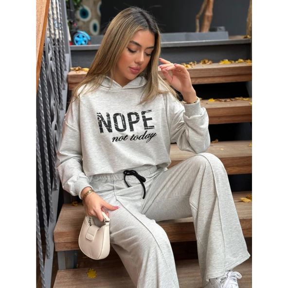 Lucky Life Kadın Uzun Kollu Nope Baskılı Beli Ribanalı Ikili Takım - 7