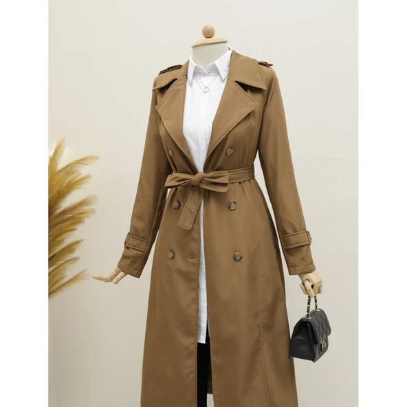 Lucky Life Astarlı Kemerli Trenckot -Taba - 2