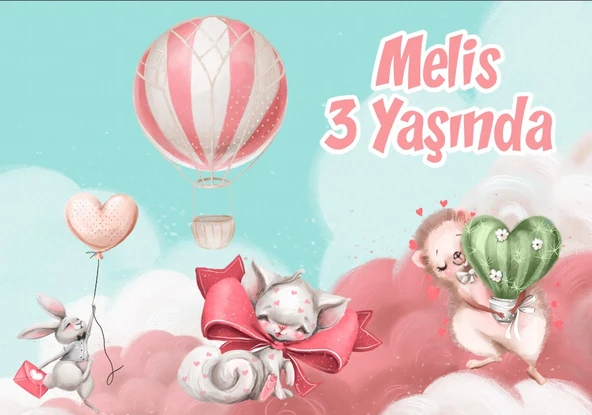 Sevimli Hayvanlar Temalı Doğum Günü Afişi - 100x150 Cm ürün görseli