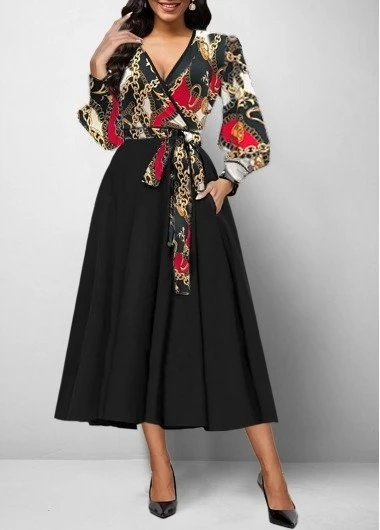 Lucky Life Kadın Uzun Kollu Kruvaze Yaka Dalgıç Krep Midi Boy Elbise ürün görseli 1