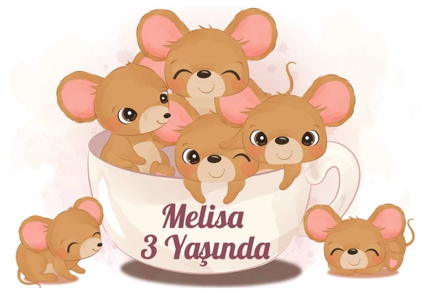 Sevimli Fareler Doğum Günü Afişi - 50x70 Cm ürün görseli