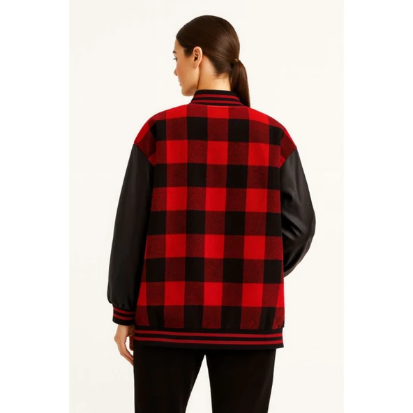 Lucky Life Kolları Suni Deri Içi Astarlı Oduncu Kolej Içi Ceket - Bordo