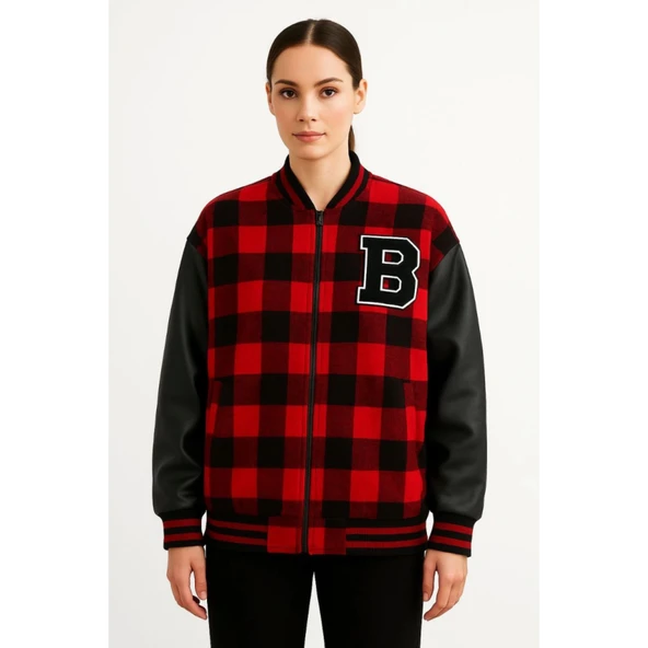 Lucky Life Kolları Suni Deri Içi Astarlı Oduncu Kolej Içi Ceket - Bordo - 2