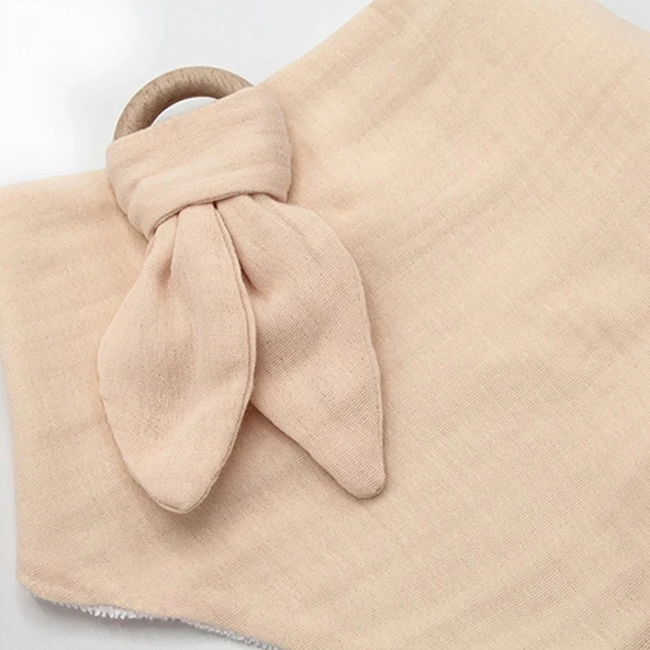 Ahşap Diş Kaşıyıcılı Bürümcük Müslin Önlük 736 Somon - 2