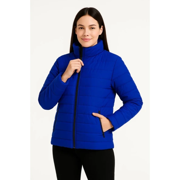 Lucky Life Bomber Mont Ceket – Su İtici Kumaş, Kapitone Astarlı, Fermuarlı, Kışlık - Saks Mavisi