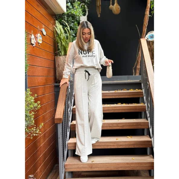 Lucky Life Kadın Uzun Kollu Nope Baskılı Beli Ribanalı Ikili Takım - 12