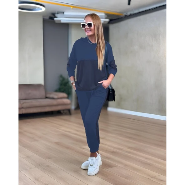 Lucky Life Kadın Uzun Kollu Kapşonlu Viskon Iki Iplik Bluz Ve Pantolon Ikili Takım - 2