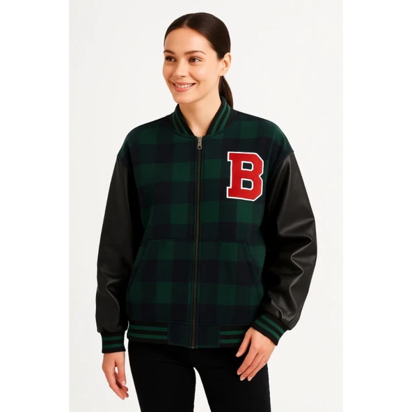 Lucky Life Kolları Suni Deri Içi Astarlı Oduncu Kolej Içi Ceket - Haki - 2