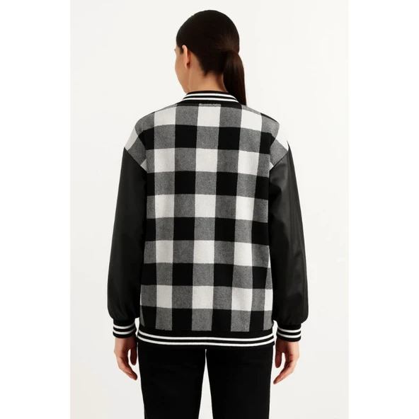 Lucky Life Kolları Suni Deri Içi Astarlı Oduncu Kolej Içi Ceket - Gri