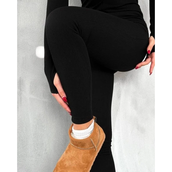 Lucky Life Kadın Uzun Kollu V Yaka Parmak Geçirmeli Detay Kaşkorse Tulum - 3