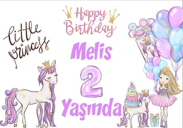 Unicorn Temalı Doğum Günü Afişi - 70x100 Cm ürün görseli