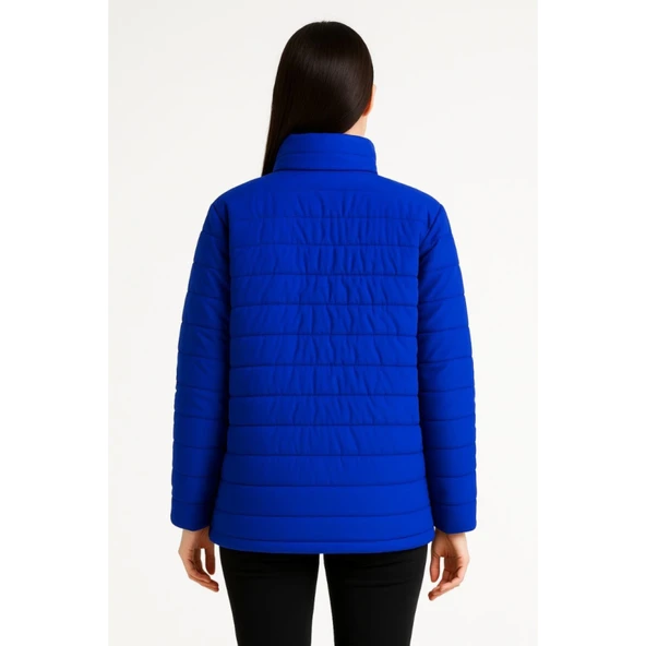 Lucky Life Bomber Mont Ceket – Su İtici Kumaş, Kapitone Astarlı, Fermuarlı, Kışlık - Saks Mavisi - 3