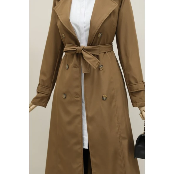 Lucky Life Astarlı Kemerli Trenckot -Taba - 3