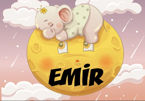 Ayda Uyuyan Fil Temalı Doğum Günü Afişli - 70x100 Cm ürün görseli