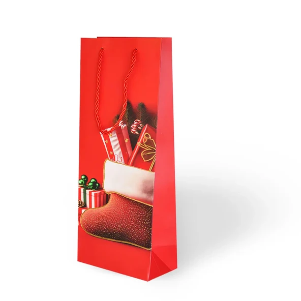 Yılbaşı Varak Baskılı Lüks Karton Çanta 12x35 - Kırmızı - 3
