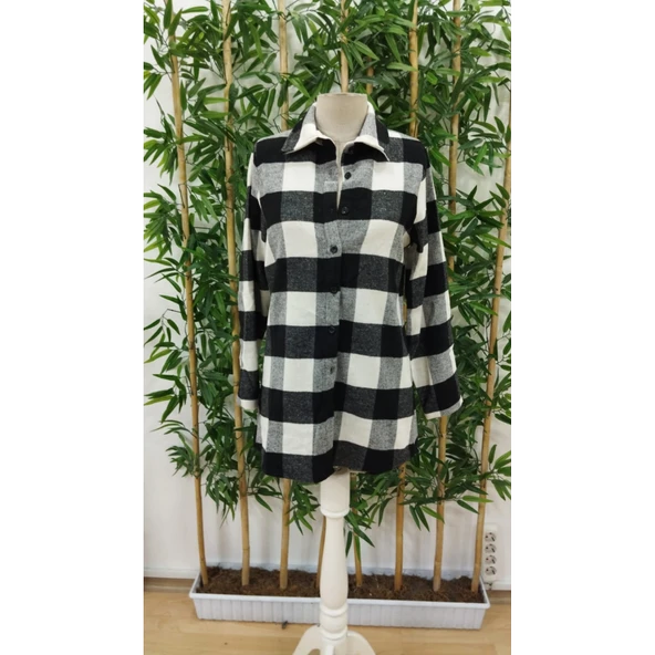 Lucky Life Kadın Uzun Kollu Ekoseli önden Düğmeli Dokuma Uzun Gömlek - 7