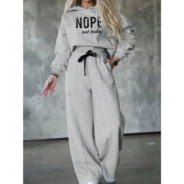 Lucky Life Kadın Uzun Kollu Nope Baskılı Beli Ribanalı Ikili Takım - 3