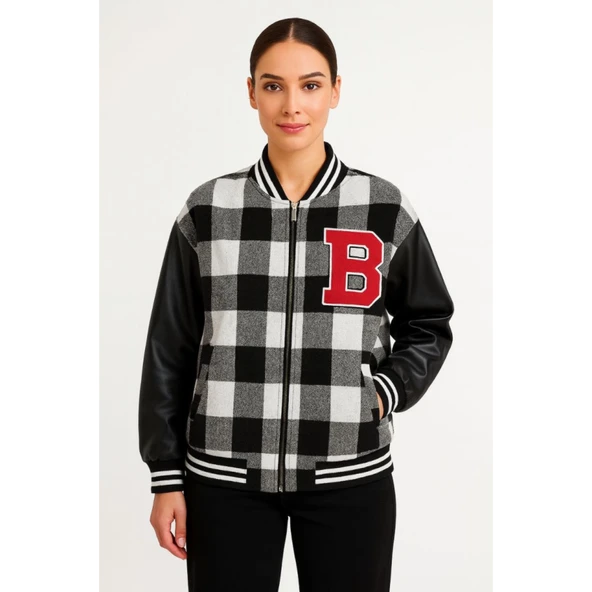 Lucky Life Kolları Suni Deri Içi Astarlı Oduncu Kolej Içi Ceket - Gri - 3