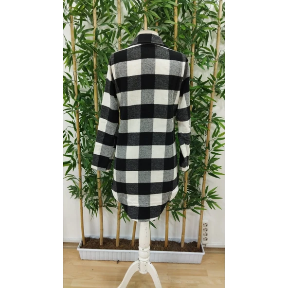 Lucky Life Kadın Uzun Kollu Ekoseli önden Düğmeli Dokuma Uzun Gömlek - 9