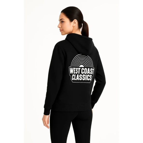 Lucky Life Üç İplik Kapüşonlu Ön Ve Arka Baskılı SweatShirt Hoodie - Siyah - 3